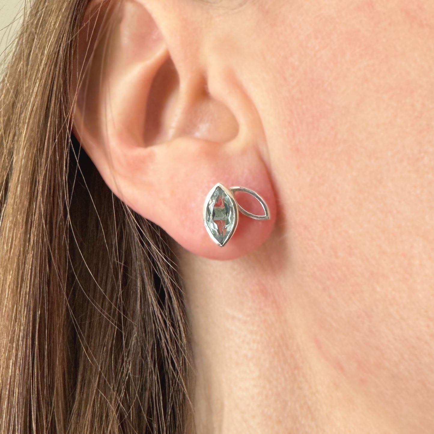 Facet line earrings with sky blue topaz