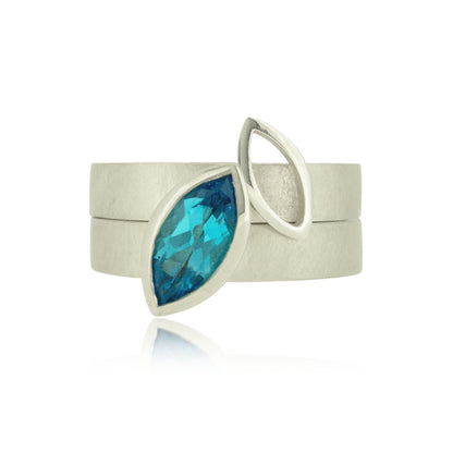 Facet Line ring set with marquise shaped Swiss blue topaz - size O to O 1/2