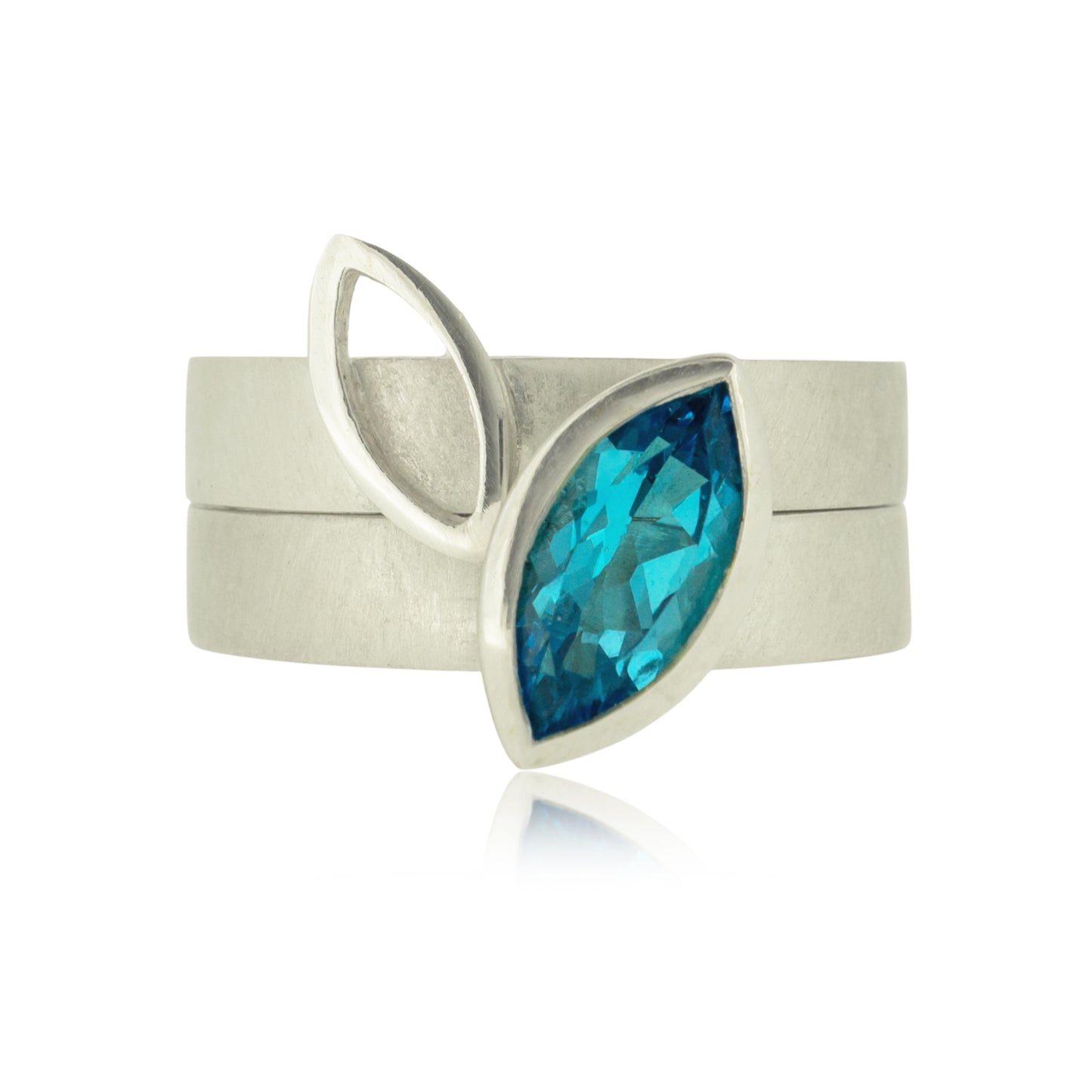 Facet Line ring set with marquise shaped Swiss blue topaz - size O to O 1/2