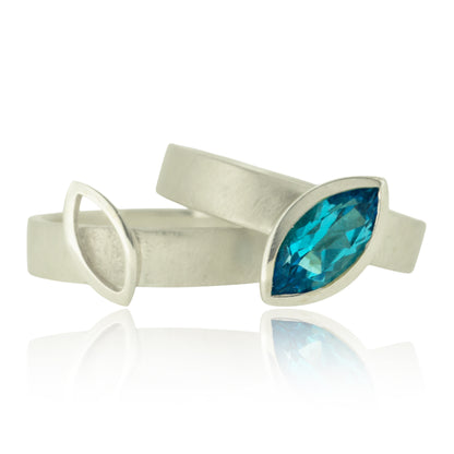 Facet Line ring set with marquise shaped Swiss blue topaz - size O to O 1/2
