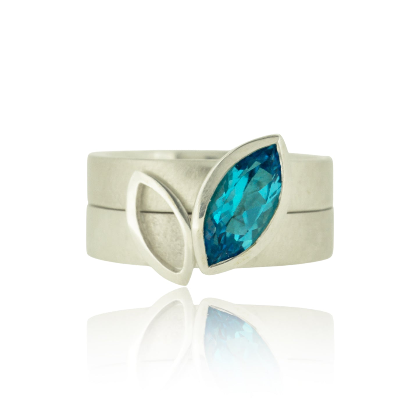 Facet Line ring set with marquise shaped Swiss blue topaz - size O to O 1/2