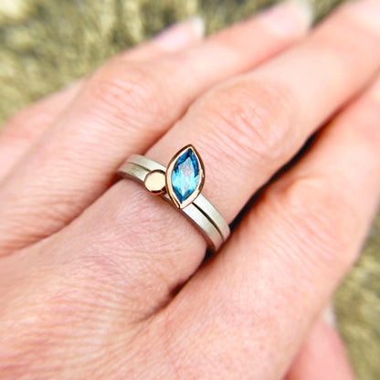 Kate Phipps Jewellery Nugget ring Swiss blue topaz set in 9 carat rose gold and silver ring model photo 5