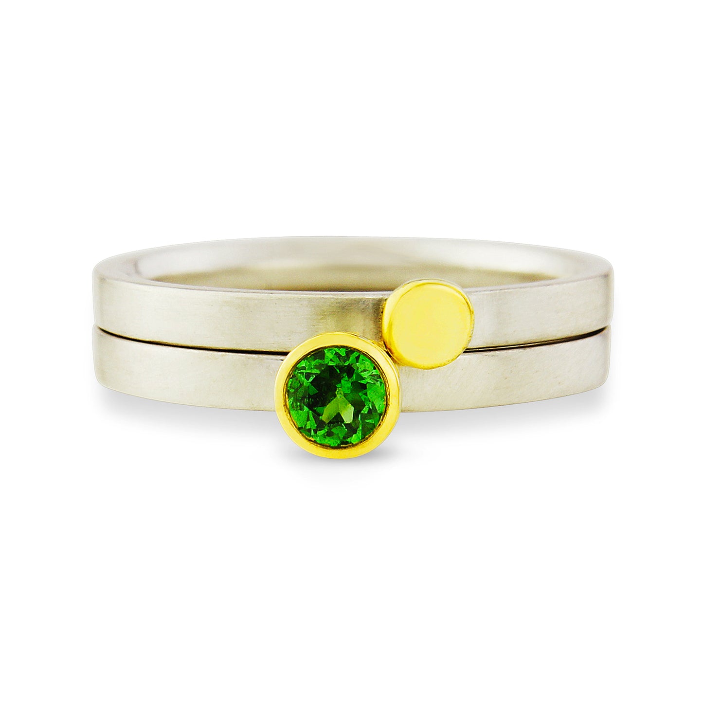 Tourmaline, silver and 18 carat yellow gold nugget ring set - made to order in your size