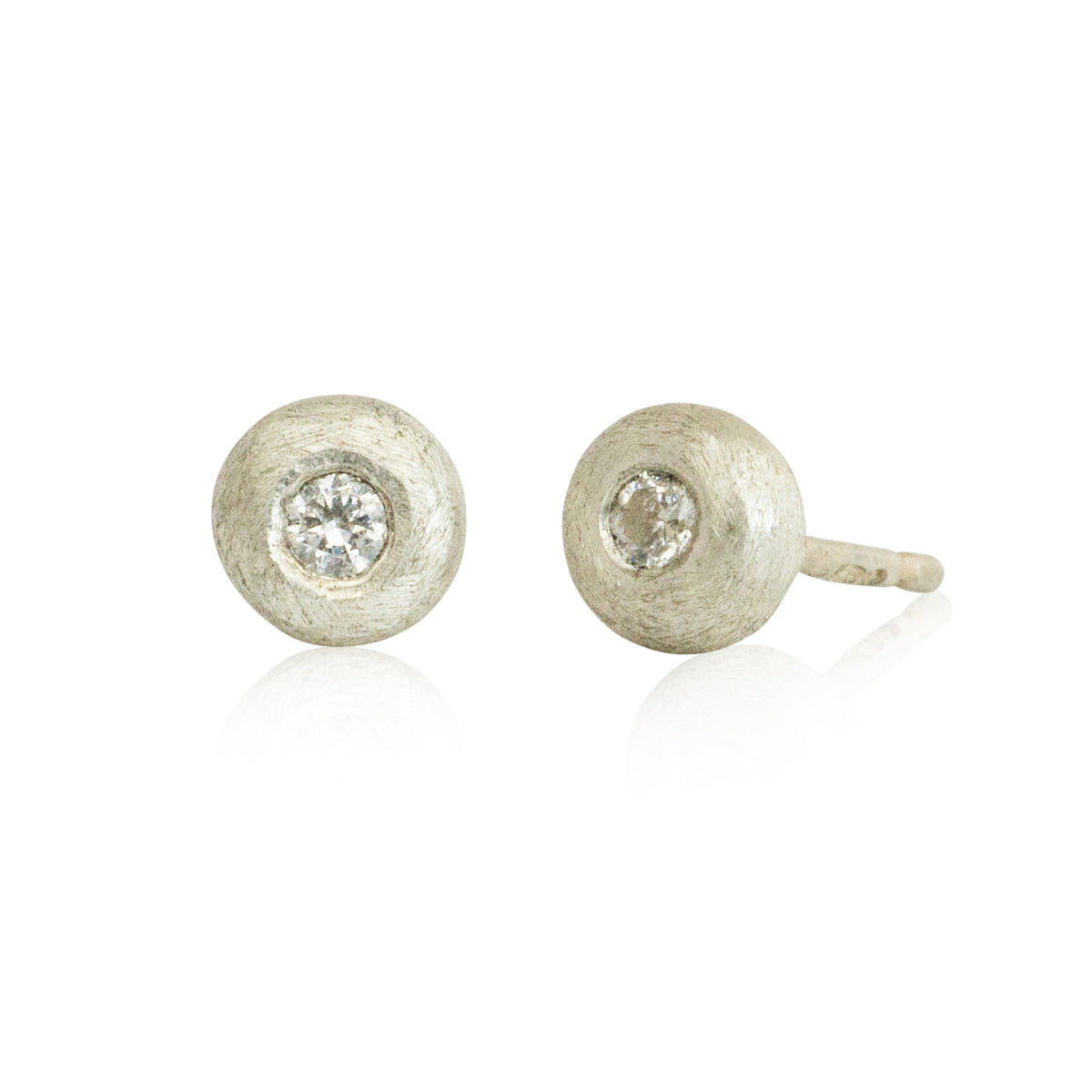 Kate Phipps Jewellery Nugget stud earrings silver with 2mm cubic zirconia