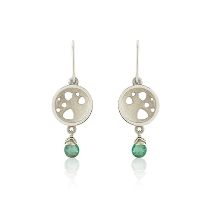Kate Phipps Jewellery Scattered trillions drop earrings silver with apatite briolette drops front on product photo