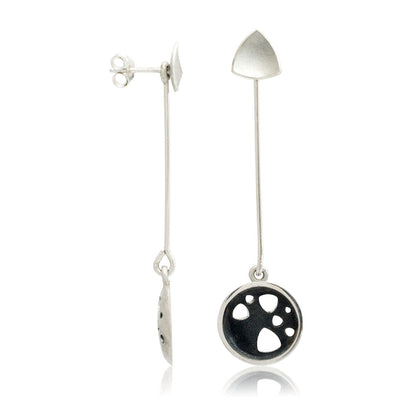 Kate Phipps Jewellery Scattered trillions long drop earrings oxidised silver drops and silver trillion studs product photo