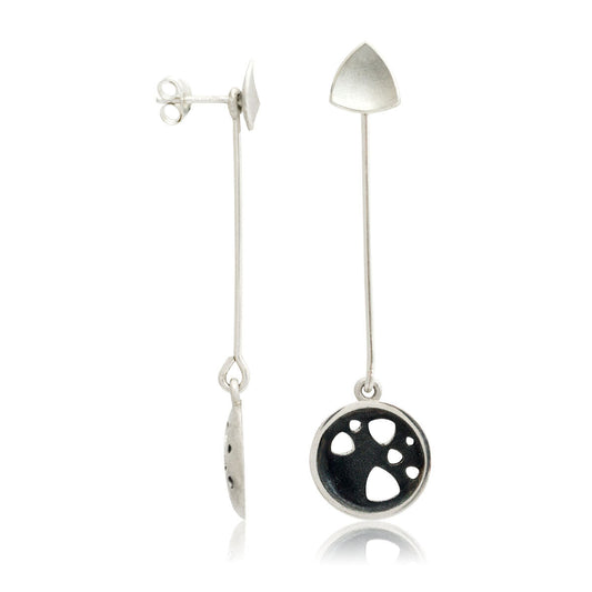 Kate Phipps Jewellery Scattered trillions long drop earrings oxidised silver drops and silver trillion studs product photo
