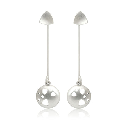 Kate Phipps Jewellery Scattered trillions long drop earrings oxidised silver drops with silver trillion studs convex silver fronts product photo