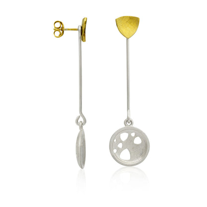 Kate Phipps Jewellery Scattered trillions long drop earrings silver drops with 22 carat yellow gold plated silver trillion studs product photo