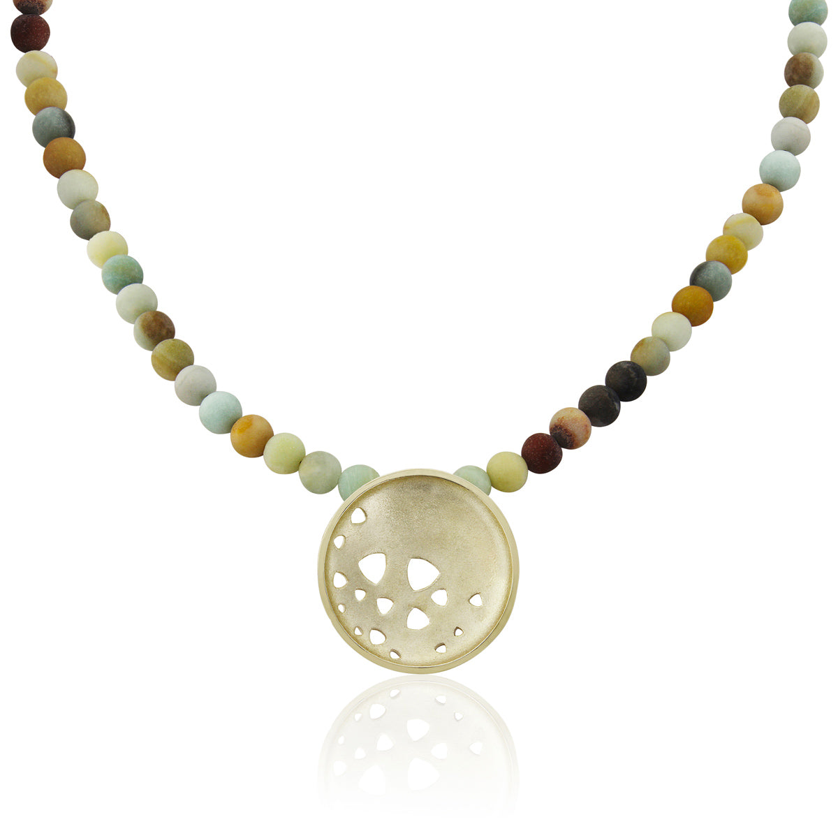 Kate Phipps Jewellery Scattered trillions necklace large silver pendant on frosted amazonite beads