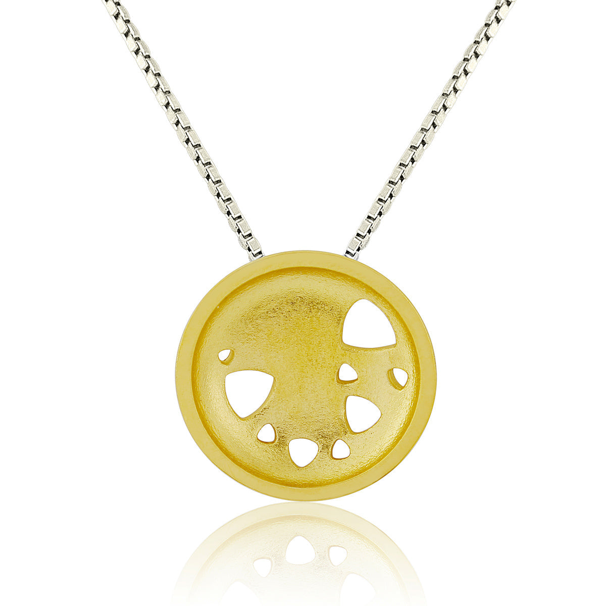 Kate Phipps Jewellery Scattered trillions necklace medium 22 carat yellow gold plated silver on silver chain close up