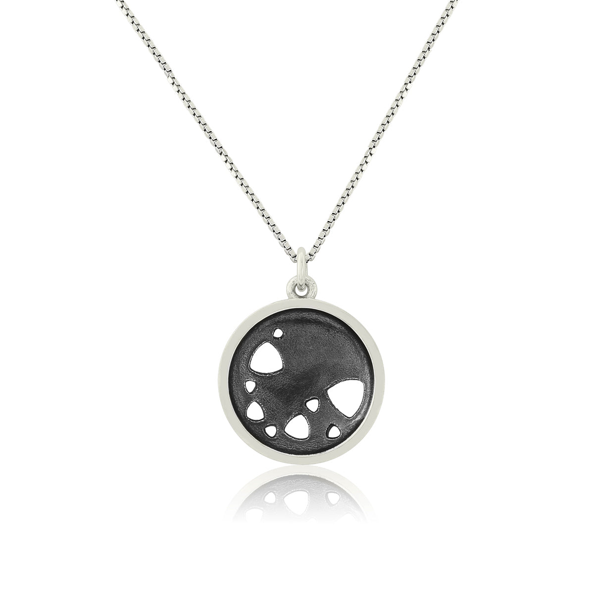 Kate Phipps Jewellery Scattered trillions necklace medium oxidised silver reversible pendant concave side