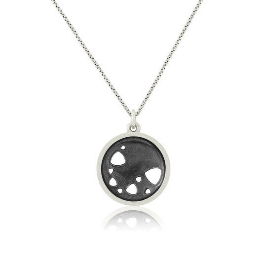 Kate Phipps Jewellery Scattered trillions necklace medium oxidised silver reversible pendant concave side