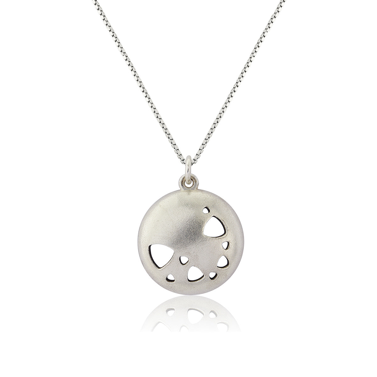 Kate Phipps Jewellery Scattered trillions necklace medium oxidised silver reversible pendant convex silver side