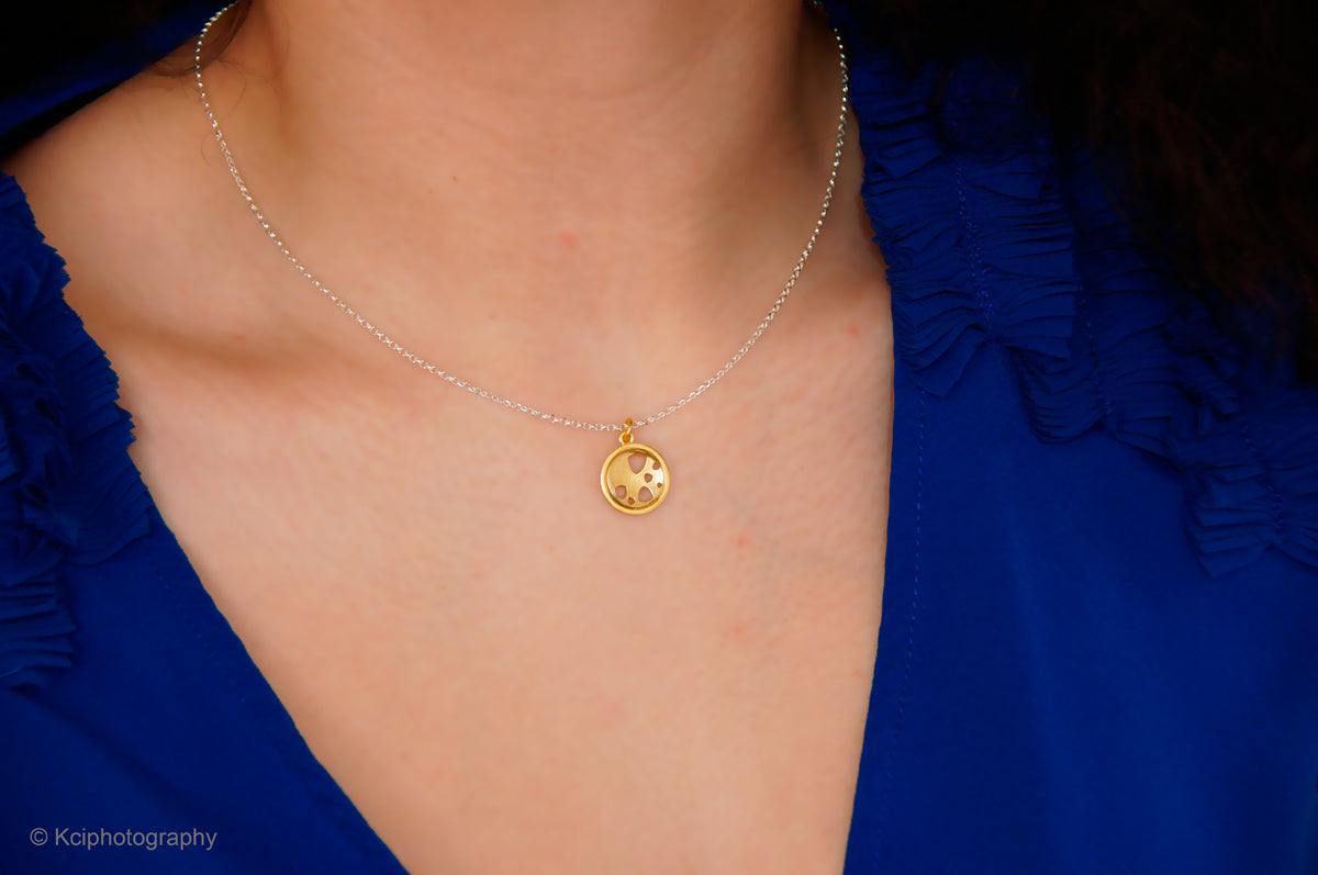 Kate Phipps Jewellery Scattered trillions necklace small 22 carat yellow gold plated silver model photo 