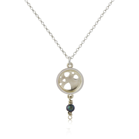 Kate Phipps Jewellery Scattered trillions necklace small silver and peacock pearl drop