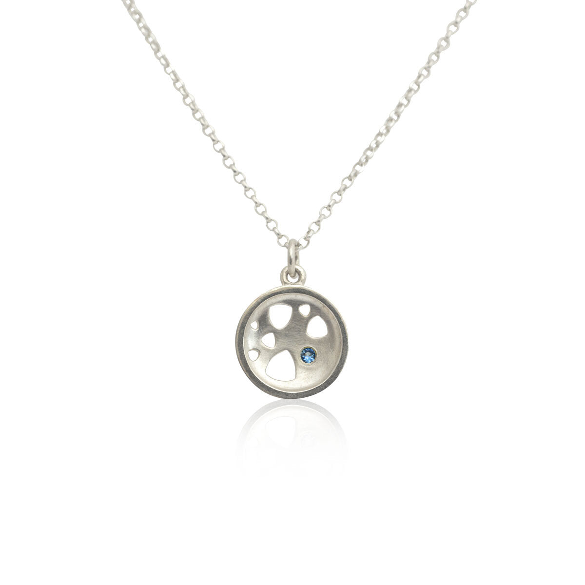 Kate Phipps Jewellery Scattered trillions necklace small silver with flush set blue sapphire