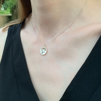 Kate Phipps Jewellery Scattered trillions necklace small silver with flush set blue sapphire model photo