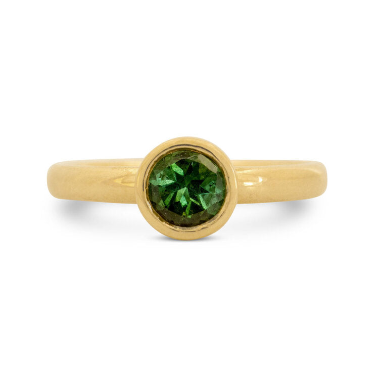 Kate Phipps Jewellery Scattered trillions ring 9 carat yellow gold with green tourmaline