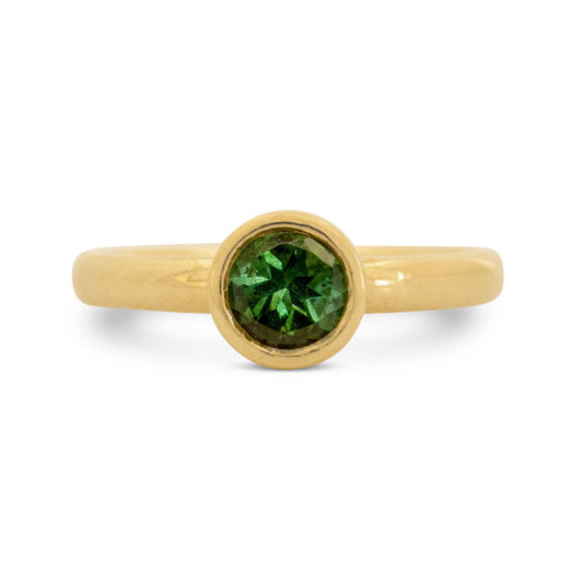 Kate Phipps Jewellery Scattered trillions ring 9 carat yellow gold with green tourmaline