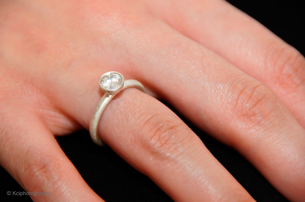 Kate Phipps Jewellery Scattered trillions ring clear cubic zirconia and silver model  photo  