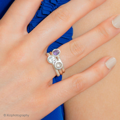 Kate Phipps Jewellery Scattered trillions ring silver with amethyst clear cubic zirconia and empty cup model  photo