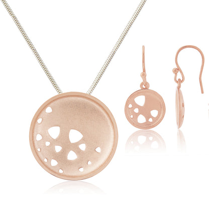 Kate Phipps Jewellery Scattered trillions set 18 carat rose gold plated silver large necklace and drop earrings product photo