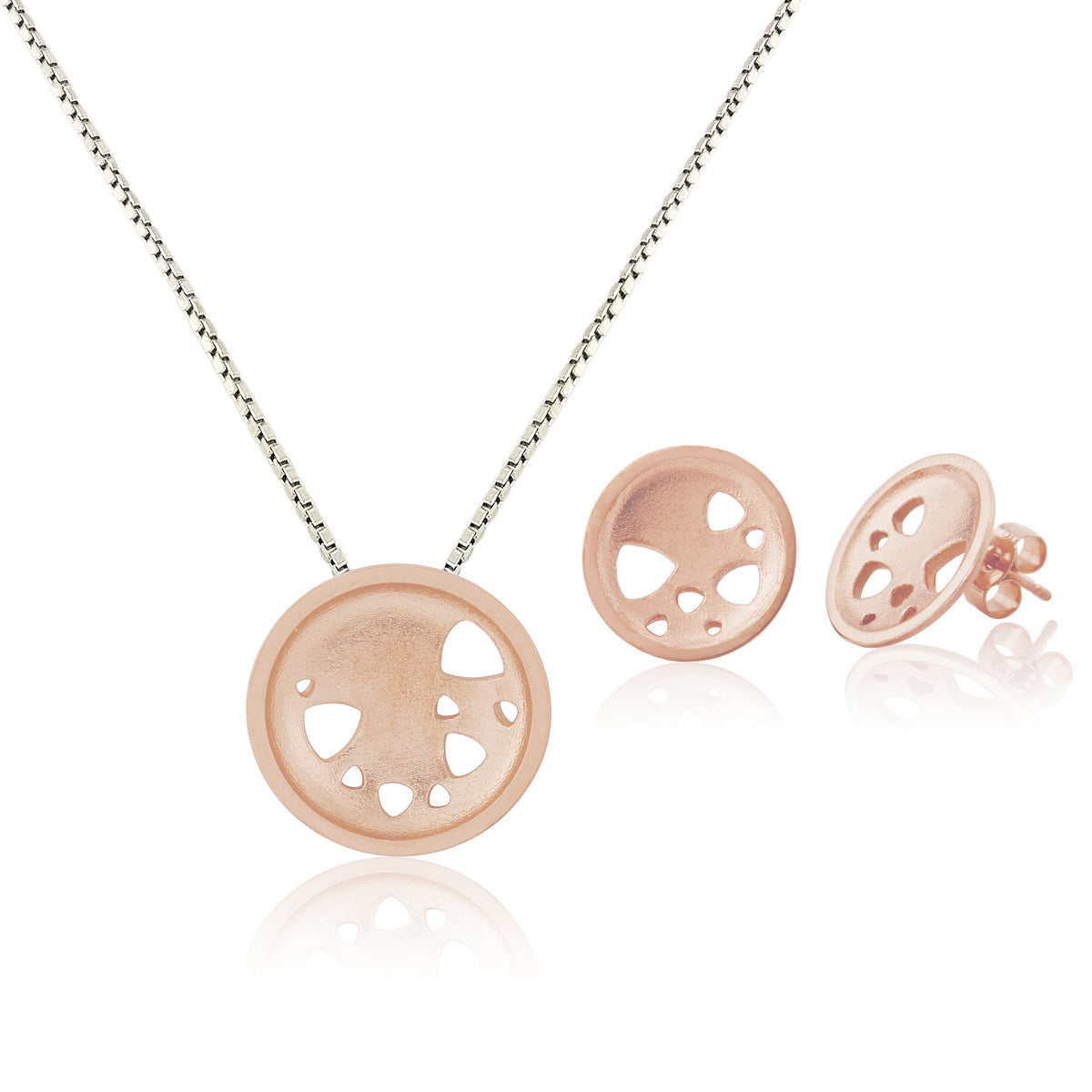 Kate Phipps Jewellery Scattered trillions set 18 carat rose gold plated silver medium necklace and stud earrings product photo