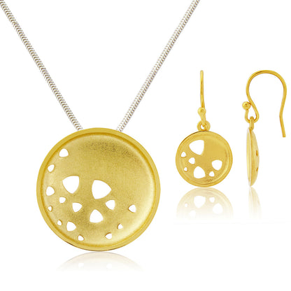 Kate Phipps Jewellery Scattered trillions set 22 carat yellow gold plated silver large necklace with drop earrings product photo