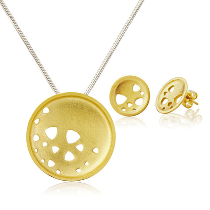 Kate Phipps Jewellery Scattered trillions set 22 carat yellow gold plated silver large necklace with stud earrings product photo