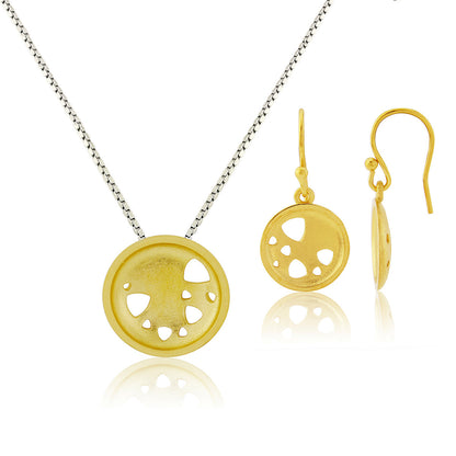 Kate Phipps Jewellery Scattered trillions set 22 carat yellow gold plated silver medium necklace with drop earrings product photo
