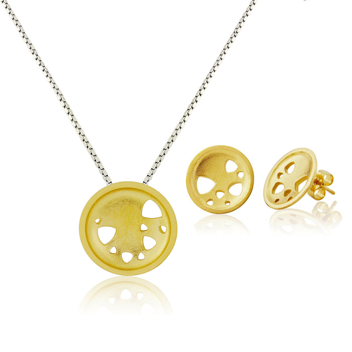 Kate Phipps Jewellery Scattered trillions set 22 carat yellow gold plated silver medium necklace with stud earrings product photo