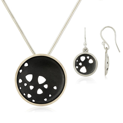 Kate Phipps Jewellery Scattered trillions set oxidised silver large necklace with drop earrings product photo