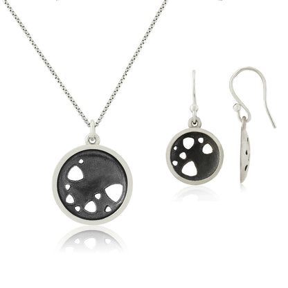 Kate Phipps Jewellery Scattered trillions set reversible medium oxidised silver necklace with drop earrings product photo