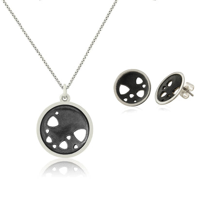 Kate Phipps Jewellery Scattered trillions set reversible medium oxidised silver necklace with stud earrings product photo