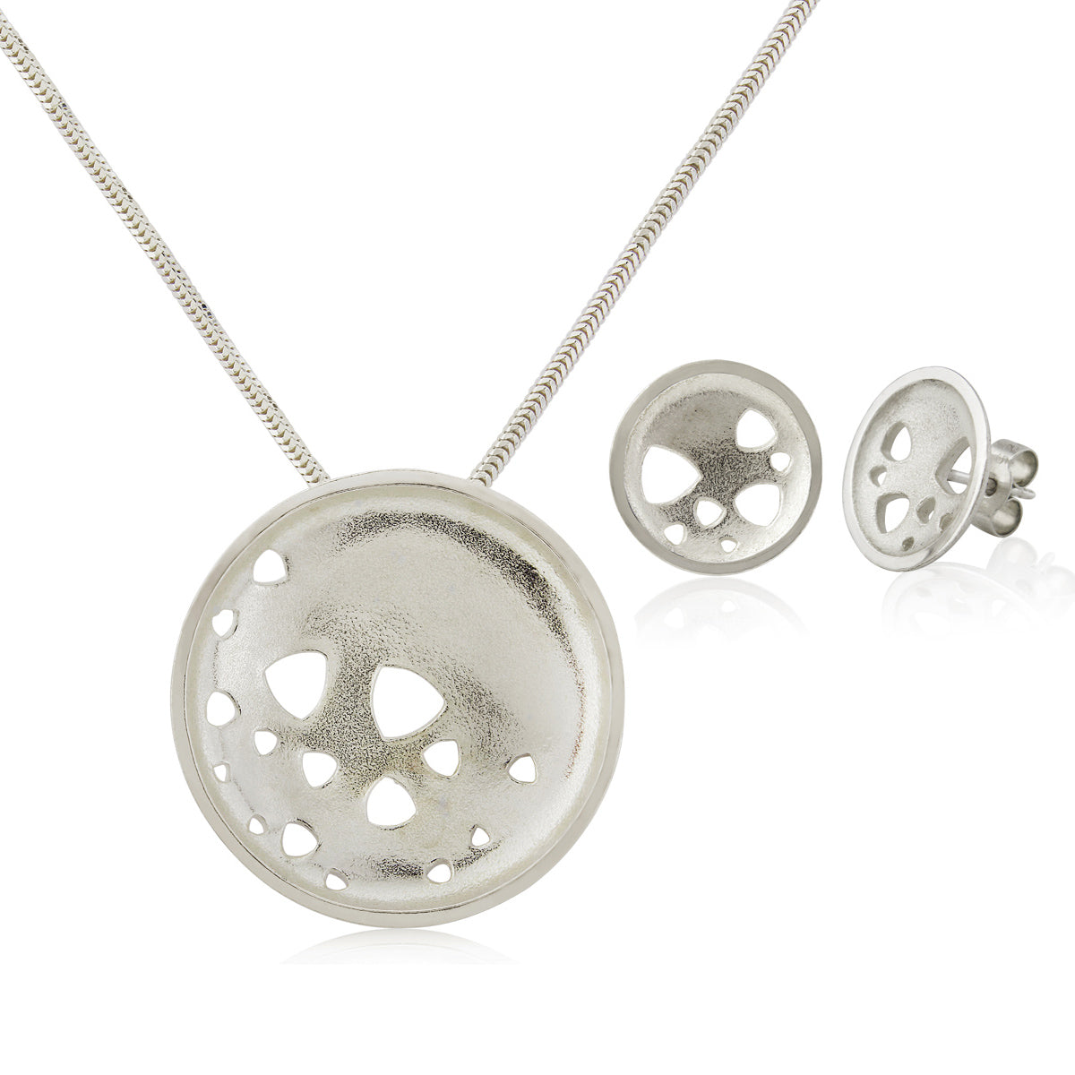 Kate Phipps Jewellery Scattered trillions set silver large necklace with stud earrings product photo