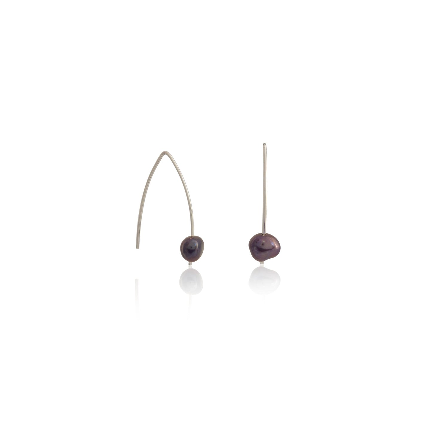 Kate Phipps Jewellery Simple elegance drop earrings silver ear wire with long backs and peacock pearl