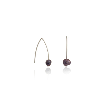 Kate Phipps Jewellery Simple elegance drop earrings silver ear wire with long backs and peacock pearl