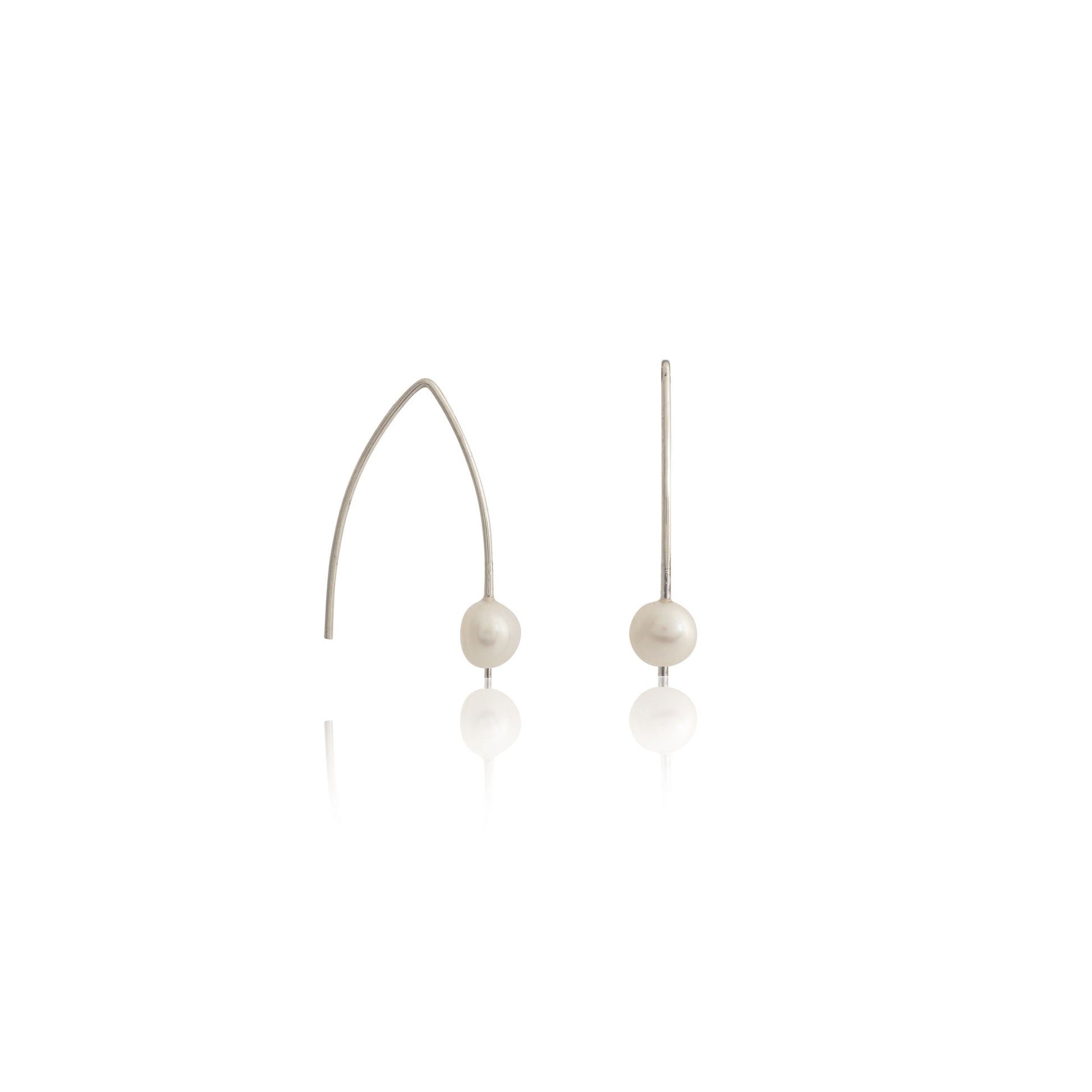 Kate Phipps Jewellery Simple elegance drop earrings silver ear wire with long backs and white pearl