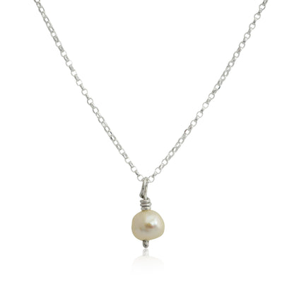 Kate Phipps Jewellery Simple elegance necklace silver with white pearl pendant on belcher chain