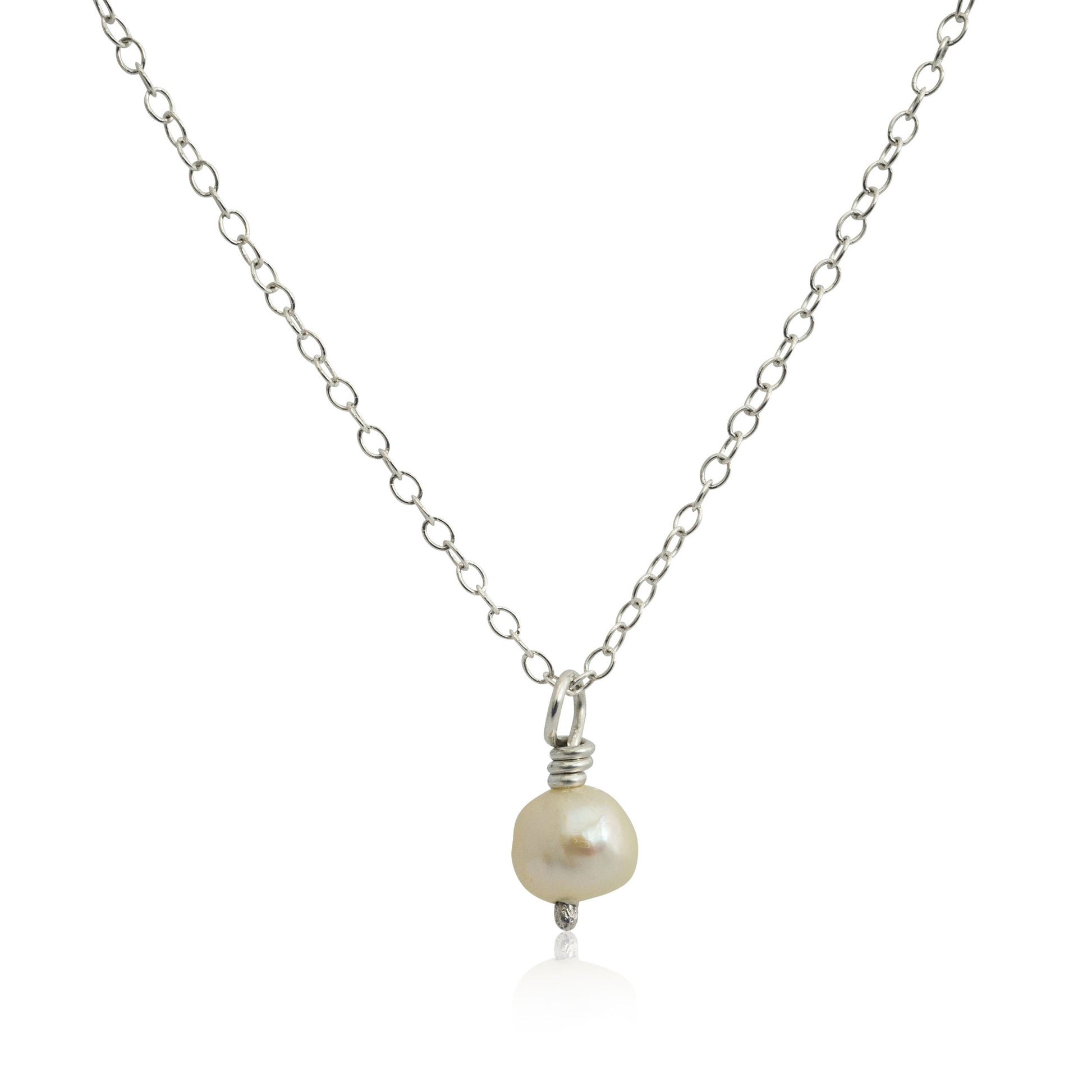 Kate Phipps Jewellery Simple elegance necklace silver with white pearl pendant on trace chain