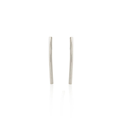 Kate Phipps Jewellery Simple elegance stud earrings long 28 mm curved polished silver front on
