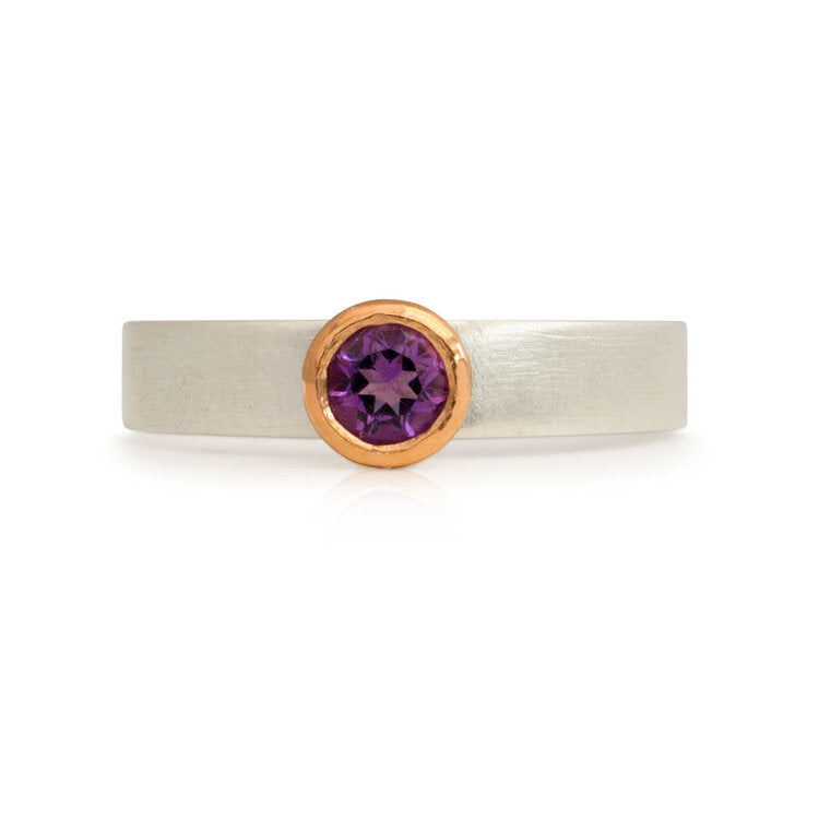 Kate Phipps Jewellery Solitaire ring amethyst 9 carat rose gold and silver