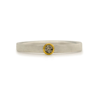 Kate Phipps Jewellery Solitaire ring salt and pepper diamond 18 carat yellow gold and silver