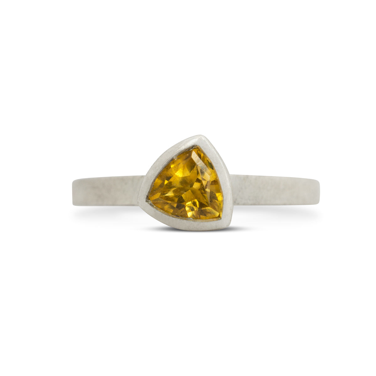 Kate Phipps Jewellery Solitaire ring silver and trillion cut citrine