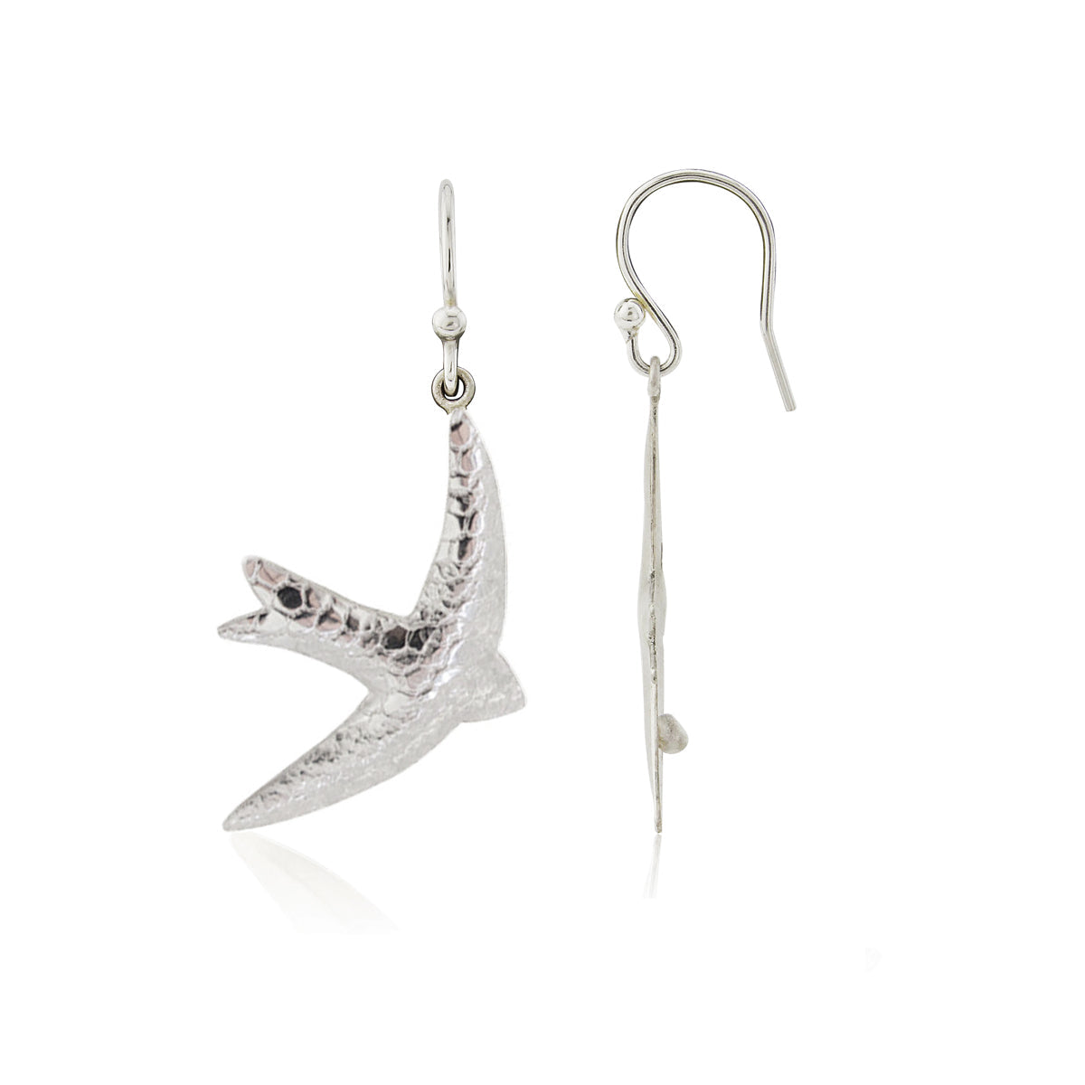 Kate Phipps Jewellery silver swift drop earrings lace texture product photo