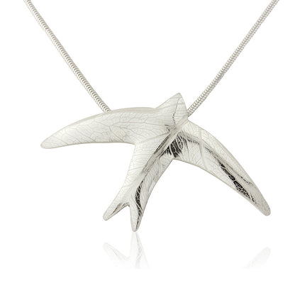 Kate Phipps Jewellery silver swift necklace leaf skeleton texture product photo