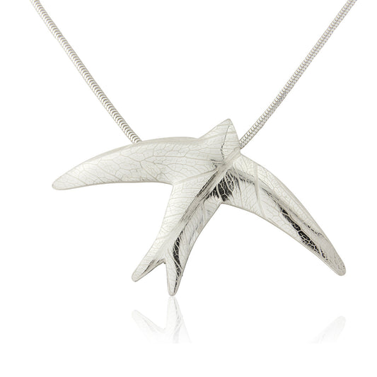 Kate Phipps Jewellery silver swift necklace leaf skeleton texture product photo