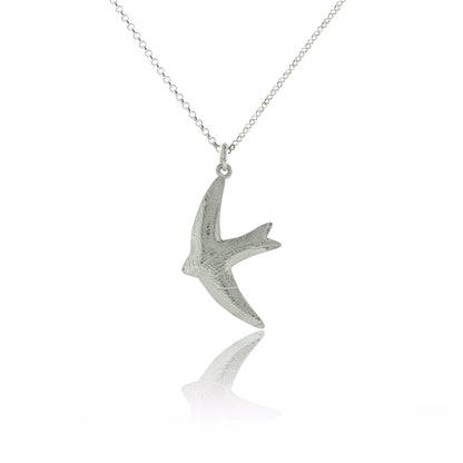 Mini swift bird necklace - leaf skeleton texture