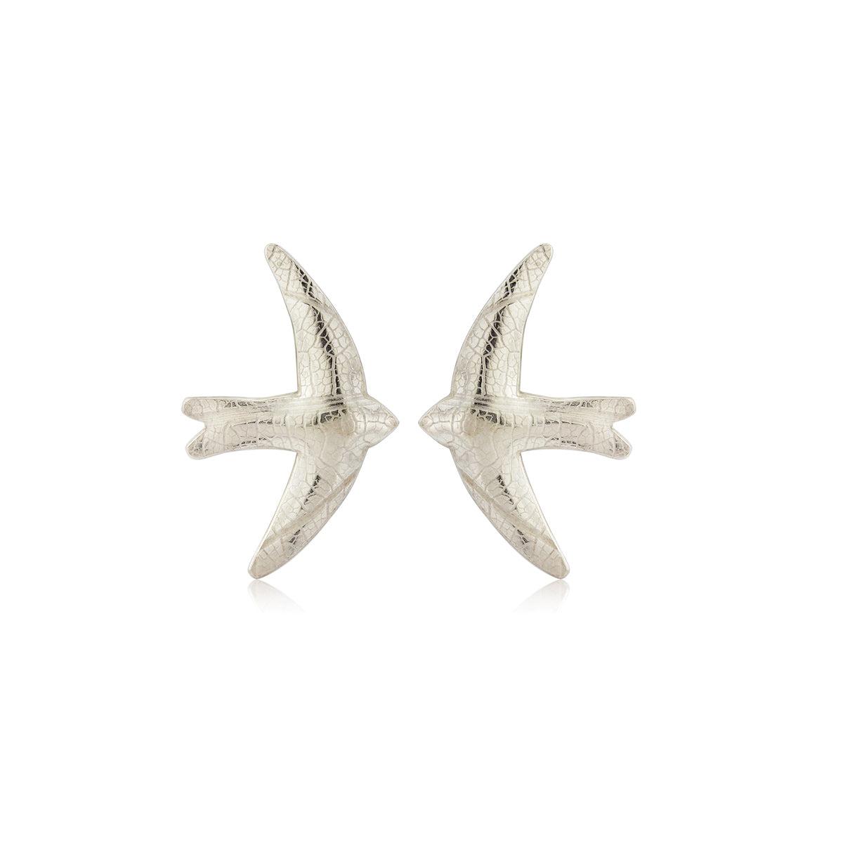 Kate Phipps Jewellery silver swift stud earrings leaf skeleton texture product photo